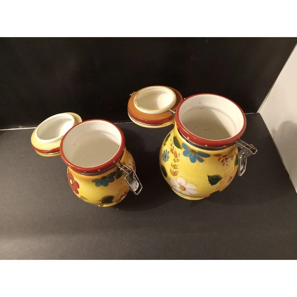 Oneida Sunset Bouquet Ceramic Canister Set 2pc Floral Yellow Kitchen Storage